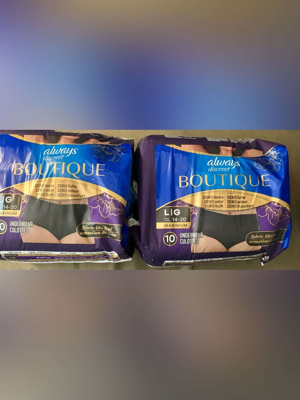 Always Discreet Boutique Underwear Clothes Fabric Like Size L 2 Packages New!